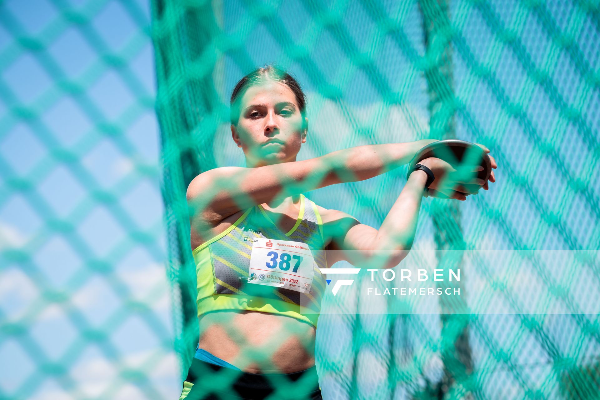 Saskia Lenz (TuS Sulingen) beim Diskuswurf am 02.07.2022 waehrend den NLV+BLV Leichtathletik-Landesmeisterschaften im Jahnstadion in Goettingen (Tag 1)